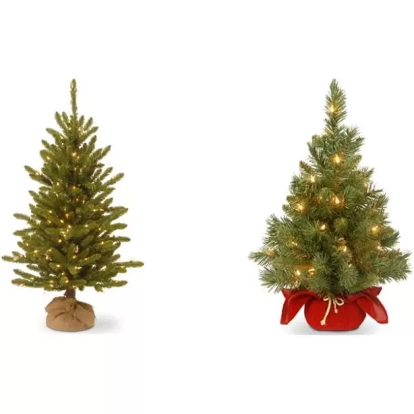 National Tree Company Prelit Artificial Mini Christmas Tree  Includes Small Lights and Cloth Bag Base  Kensington Burlap  4 ftTrees  Christmas Tree 2 ft