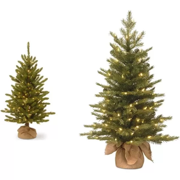 National Tree Company Prelit Artificial Mini Christmas Tree  Includes Small Lights and Cloth Bag Base  Kensington Burlap  4 ftTrees  Christmas Tree 3 Feet