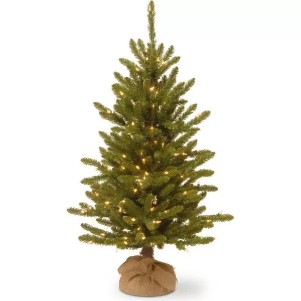 National Tree Company Prelit Artificial Mini Christmas Tree  Includes Small Lights and Cloth Bag Base  Kensington Burlap  4 ftTrees