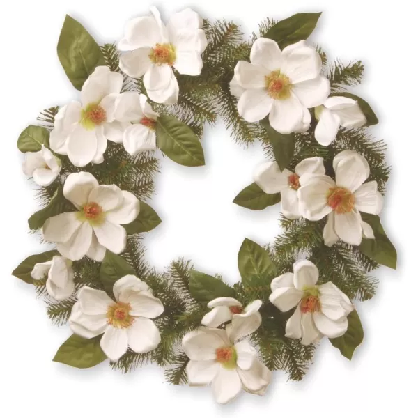 National Tree North Valley Spruce Wreath with Cream Magnolia Flowers NRV71324W National Tree North Valley Spruce Wreath with Cream Magnolia Flowers NRV71324W 