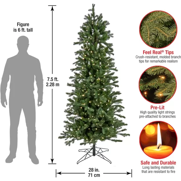 HGTV Home Collection PreLit Artificial Slim Flocked Bavarian Pine Tree with PowerConnect LED Lights Hinged Branches Plug in 65ftBalsam 75Foot