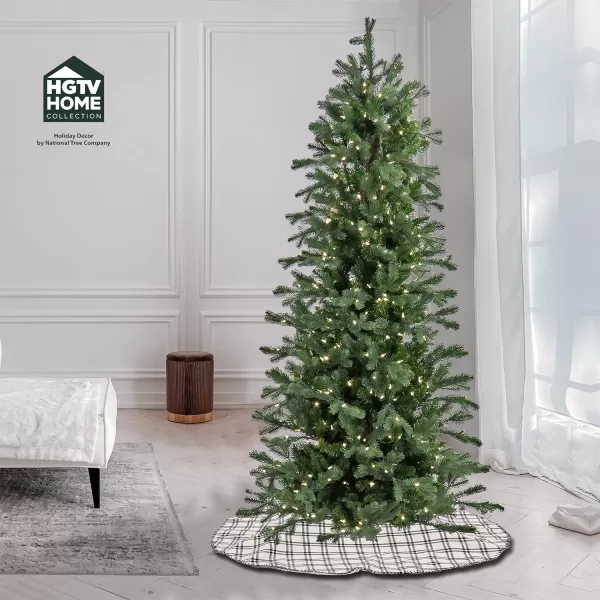 HGTV Home Collection PreLit Artificial Slim Flocked Bavarian Pine Tree with PowerConnect LED Lights Hinged Branches Plug in 65ftBalsam 75Foot