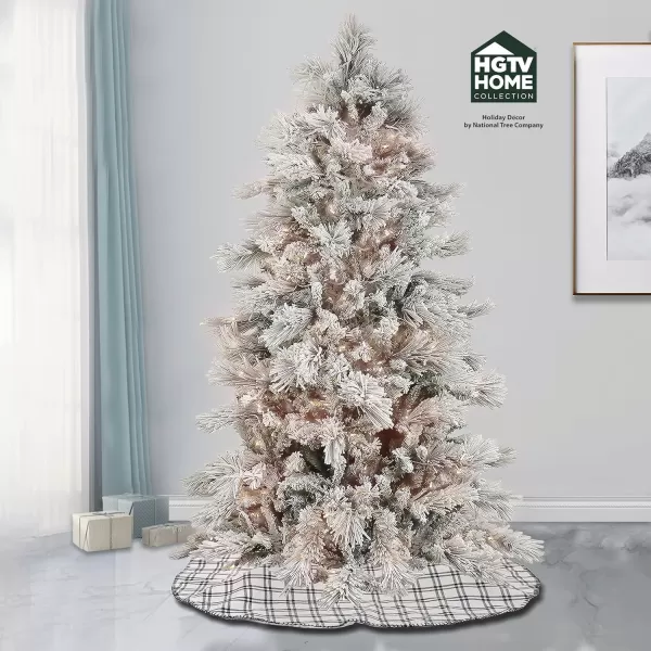 HGTV Home Collection PreLit Artificial Slim Flocked Bavarian Pine Tree with PowerConnect LED Lights Hinged Branches Plug in 65ftFlocked Bavarian 65Foot