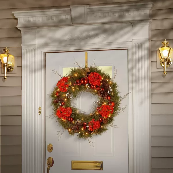 National Tree 9 Foot by 12 Inch Decorative Collection Hydrangea Garland with Silver Berries Branch Twigs Cones Ball Ornaments and 50 Battery Operated Warm White LED Lights DC131589BB124Inch Hydrangea Wreath with Cones and Red Berries