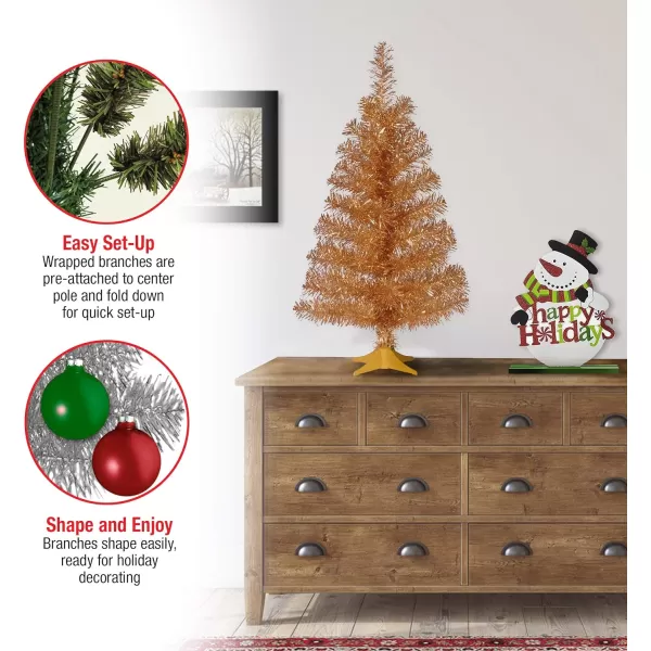 National Tree Company Artificial Christmas Tree Pink Tinsel Includes Stand 3 feetChampagne