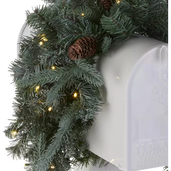 National Tree Company Feel Real Prelit Artificial Christmas Mail Box Swag  batteryoperated White LED Lights  Frosted Artic Spruce  36 Inch3Inch Green