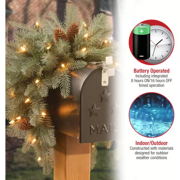 National Tree Company Feel Real Prelit Artificial Christmas Mail Box Swag  batteryoperated White LED Lights  Frosted Artic Spruce  36 Inch3Inch Green