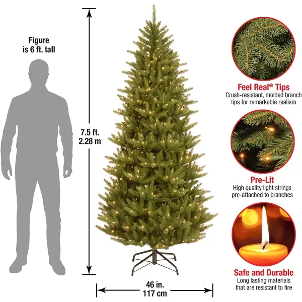 National Tree Company Feel Real Prelit Artificial Christmas Tree  Includes Prestrung White Lights and Stand  Frasier Slim  75 ft75 ft