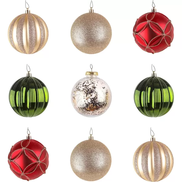 National Tree Company First Traditions Christmas Tree Ornaments Glittery Champagne Red and Green Assortment Set of 9National Tree Company First Traditions Christmas Tree Ornaments Glittery Champagne Red and Green Assortment Set of 9