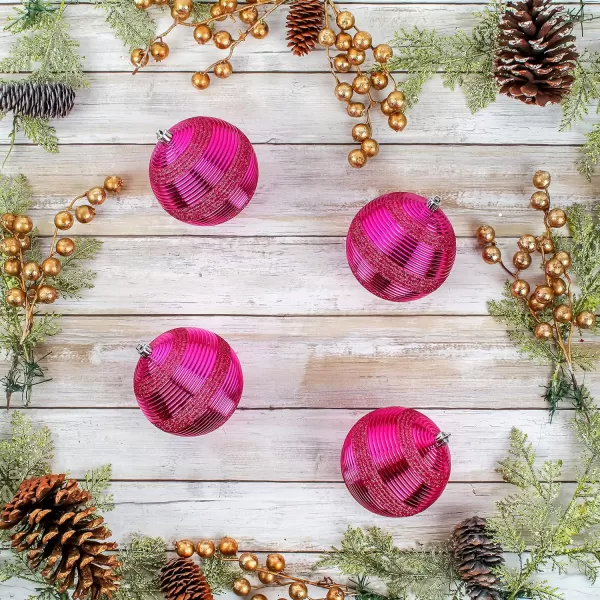 National Tree Company First Traditions Christmas Tree Ornaments Hot Pink with Glitter Stripes Set of 6National Tree Company First Traditions Christmas Tree Ornaments Hot Pink with Glitter Stripes Set of 6