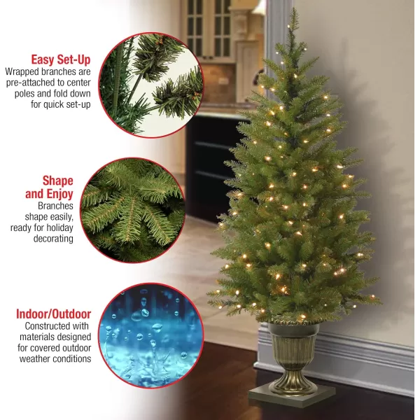 National Tree Company PreLit Artificial Entrance Christmas Tree Green Dunhill Fir White Lights Includes Decorative Urn Base 4 FeetNational Tree Company PreLit Artificial Entrance Christmas Tree Green Dunhill Fir White Lights Includes Decorative Urn Base 4 Feet