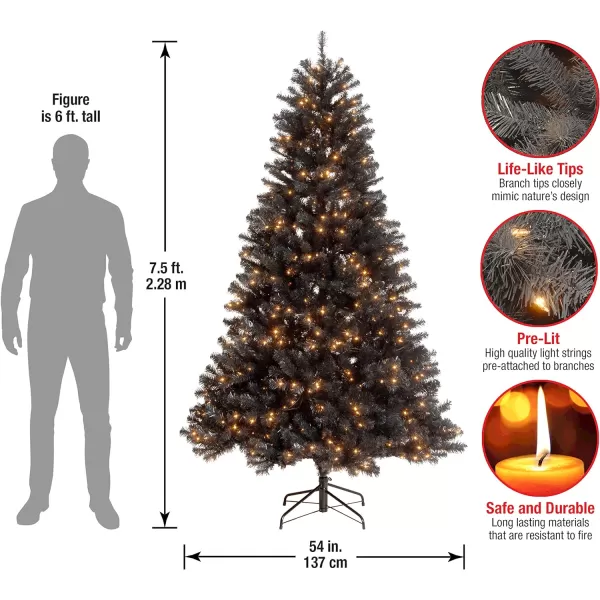 National Tree Company PreLit Artificial Full Christmas Tree Black North Valley Spruce White Lights Includes Stand 75 Feet75 ft