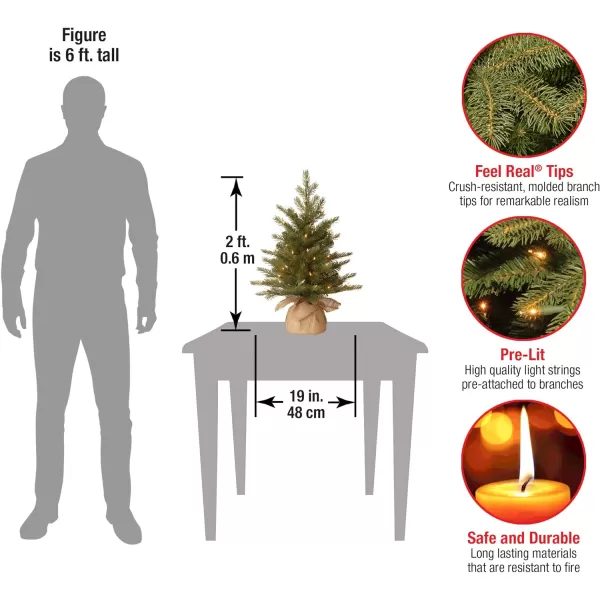 National Tree Company PreLit Feel Real Artificial Mini Christmas Tree Green Nordic Spruce White Lights Includes Burlap Bag Base 3 Feet2 ft Tree