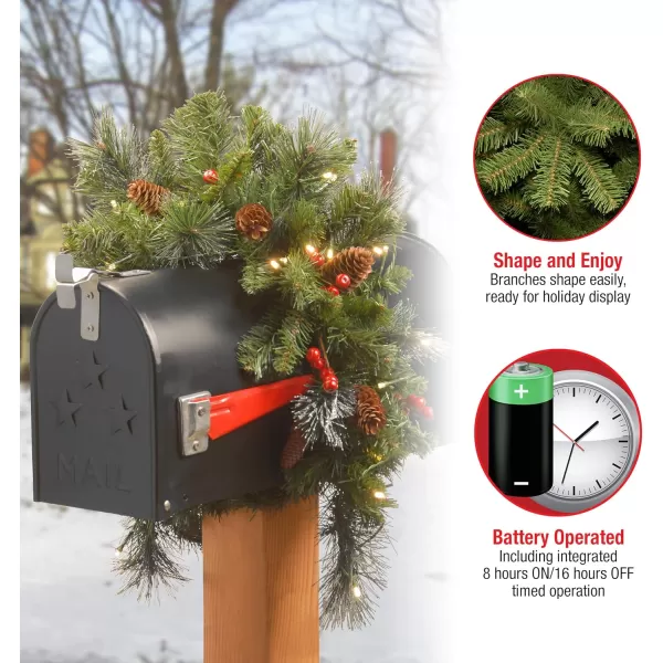 National Tree Company Prelit Artificial Christmas Mail Box Swag Flocked with Mixed Decorations and White LED Lights 3 Foot Crestwood Spruce3 Foot Crestwood Spruce