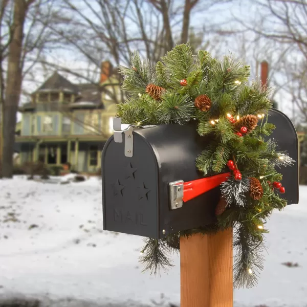 National Tree Company Prelit Artificial Christmas Mail Box Swag Flocked with Mixed Decorations and White LED Lights 3 Foot Crestwood Spruce3 Foot Crestwood Spruce