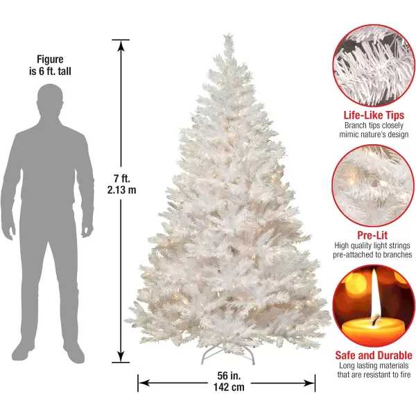 National Tree Company Prelit Artificial Christmas Tree  Includes Prestrung White Lights and Stand  White With Silver Glitter  Winchester White Pine  7 ft56X56X84 White