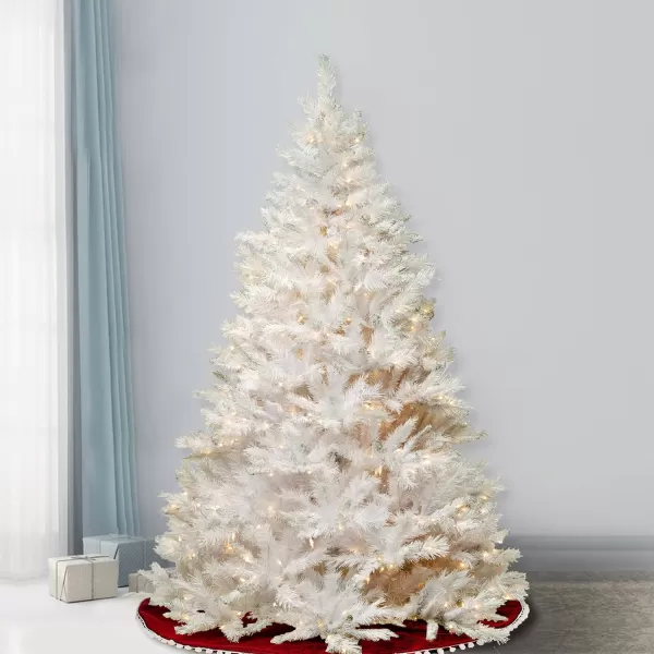 National Tree Company Prelit Artificial Christmas Tree  Includes Prestrung White Lights and Stand  White With Silver Glitter  Winchester White Pine  7 ft56X56X84 White