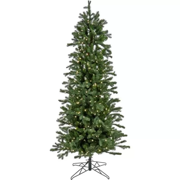 HGTV Home Collection PreLit Artificial Slim Flocked Bavarian Pine Tree with PowerConnect LED Lights Hinged Branches Plug in 65ftBalsam 75Foot