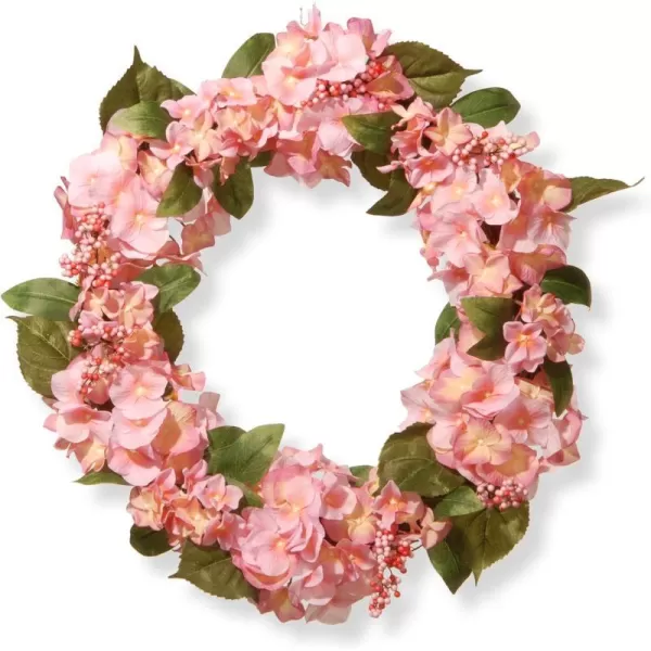 National Tree 24 Inch Floral Wreath with Pink Hydrangeas and Berries RASSN191416P1Pinkred