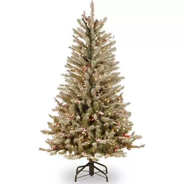 National Tree 45 Foot Dunhill Fir Slim Tree with Snow Red Berries and Cones Hinged DUF3014545 ft