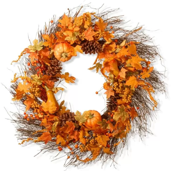 National Tree Company Artificial Autumn Wreath Decorated with Pumpkins Pinecones Berry Clusters Maple Leaves Autumn Collection 28 inNational Tree Company Artificial Autumn Wreath Decorated with Pumpkins Pinecones Berry Clusters Maple Leaves Autumn Collection 28 in