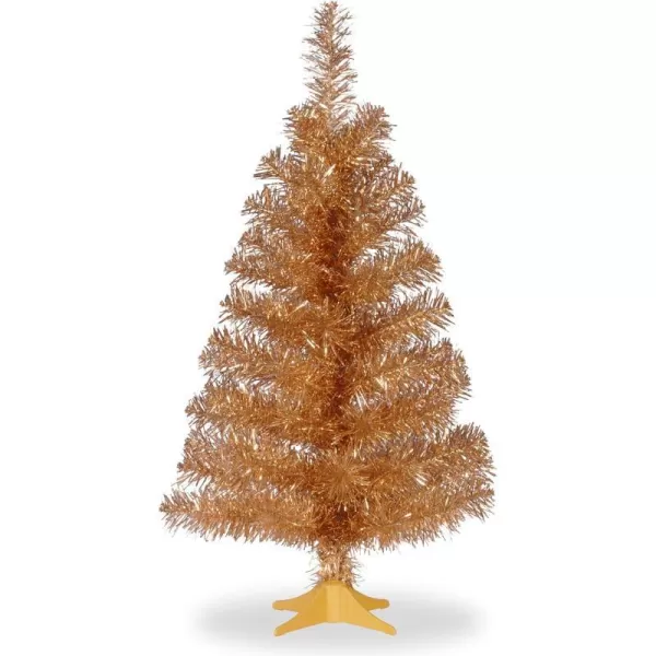 National Tree Company Artificial Christmas Tree Pink Tinsel Includes Stand 3 feetChampagne