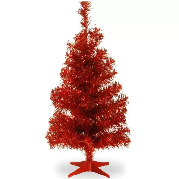 National Tree Company Artificial Christmas Tree Pink Tinsel Includes Stand 3 feetRed