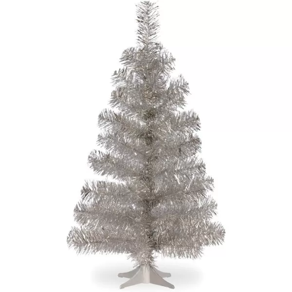 National Tree Company Artificial Christmas Tree Pink Tinsel Includes Stand 3 feetSilver