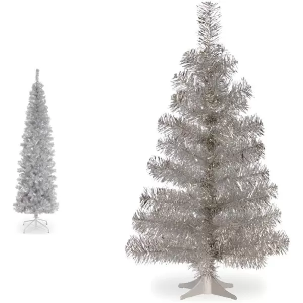 National Tree Company Artificial Christmas Tree Purple Tinsel Includes Stand 6 feetSilver Christmas Tree  Artificial Trees Silver 3 feet