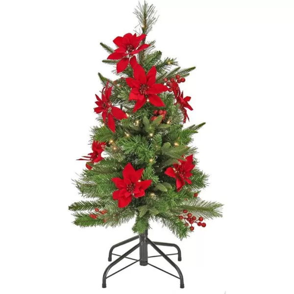 National Tree Company Artificial Colonial Pencil Slim Hinged Christmas Tree with Berries and Poinsettia Flowers PreLit with Clear Incandescent Lights Plug in 3 ftNational Tree Company Artificial Colonial Pencil Slim Hinged Christmas Tree with Berries and Poinsettia Flowers PreLit with Clear Incandescent Lights Plug in 3 ft