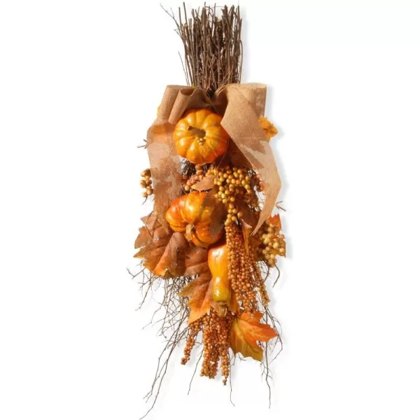 National Tree Company Artificial Fall Teardrop Wall Decoration Decorated with Pumpkins Berry Clusters Maple Leaves Branches Autumn Collection 18 inNational Tree Company Artificial Fall Teardrop Wall Decoration Decorated with Pumpkins Berry Clusters Maple Leaves Branches Autumn Collection 18 in