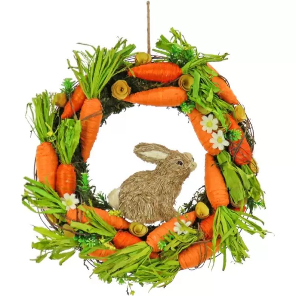 National Tree Company Artificial Hanging Wreath Foam Grassy Base Decorated with Carrots Flower Blooms Bunny Easter Collection 15 InchesNational Tree Company Artificial Hanging Wreath Foam Grassy Base Decorated with Carrots Flower Blooms Bunny Easter Collection 15 Inches