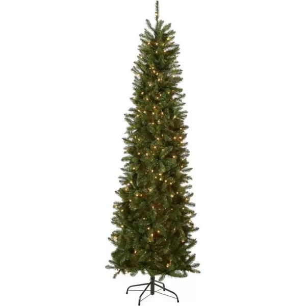 National Tree Company Artificial PreLit Slim Christmas Tree Green Kingswood Fir White Lights Includes Stand 7 Feet7 ft Whitegreen