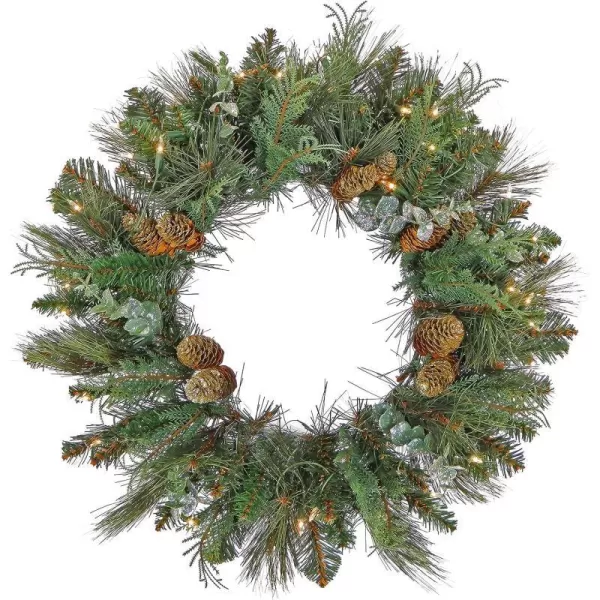 National Tree Company First Traditions PreLit North Conway Christmas Wreath with Pinecones and Frost Warm White LED Lights Battery Powered 30 inNational Tree Company First Traditions PreLit North Conway Christmas Wreath with Pinecones and Frost Warm White LED Lights Battery Powered 30 in