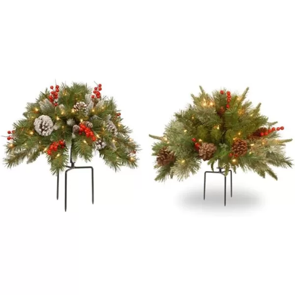 National Tree Company National Tree 18 Inch Frosted Urn Filler with Cones Red Berries Tripod Stake and 35 Warm White Battery Operated LED Lights with Timer FRB30018UB 18Timers  Trees Warm White