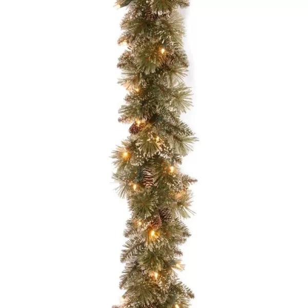 National Tree Company PreLit Artificial Christmas Garland Green Glittery Bristle Pine White Lights Decorated with Pine Cones Battery Operated Christmas Collection 6 Feet6 Green