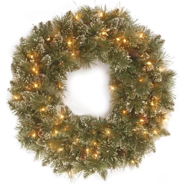 National Tree Company PreLit Artificial Christmas Wreath Green Glittery Bristle Pine White Lights Decorated with Frosted Branches Pine Cones Christmas Collection 24 InchesNational Tree Company PreLit Artificial Christmas Wreath Green Glittery Bristle Pine White Lights Decorated with Frosted Branches Pine Cones Christmas Collection 24 Inches