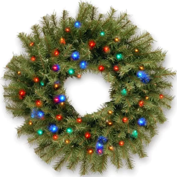 National Tree Company PreLit Artificial Christmas Wreath Green Norwood Fir Multicolor Lights Christmas Collection 24 Inches24 in Battery Operated