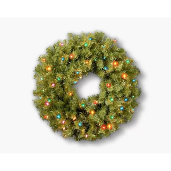 National Tree Company PreLit Artificial Christmas Wreath Green Norwood Fir Multicolor Lights Christmas Collection 24 Inches24 in White Lights