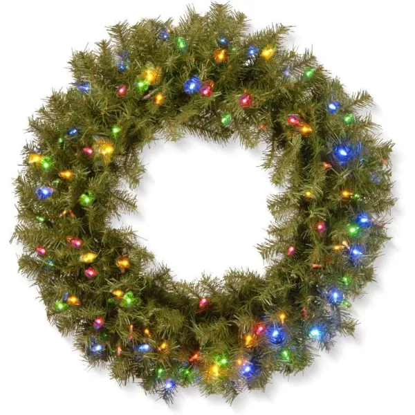 National Tree Company PreLit Artificial Christmas Wreath Green Norwood Fir Multicolor Lights Christmas Collection 24 Inches30 in White Lights