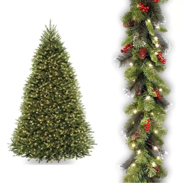 National Tree Company PreLit Artificial Full Christmas Tree Green Dunhill Fir Dual Color LED Lights Includes Stand 75 Feet9 ft Tree  Garland 9 ft