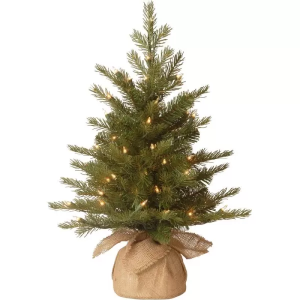 National Tree Company PreLit Feel Real Artificial Mini Christmas Tree Green Nordic Spruce White Lights Includes Burlap Bag Base 3 Feet2 ft Tree