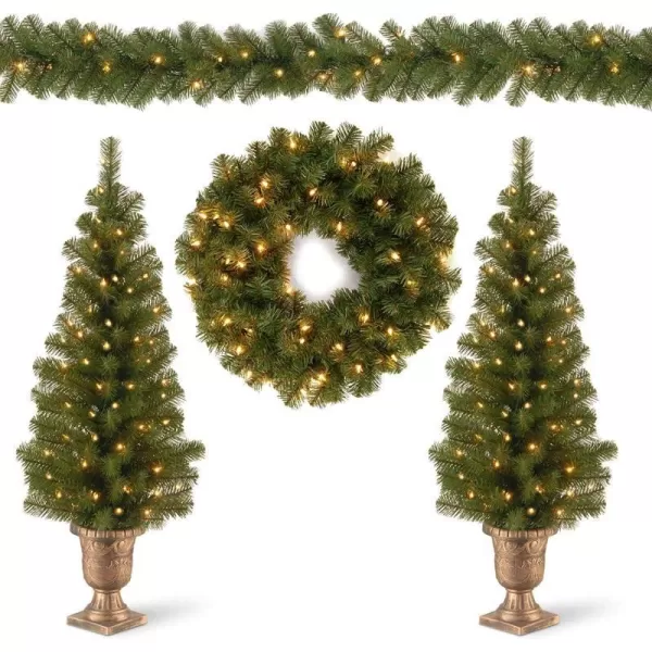 National Tree Company Prelit Artificial Christmas 4Piece Set  Garland Wreath and Set of 2 Entrance TreesNational Tree Company Prelit Artificial Christmas 4Piece Set  Garland Wreath and Set of 2 Entrance Trees