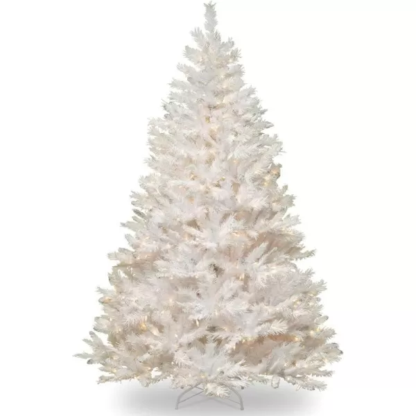 National Tree Company Prelit Artificial Christmas Tree  Includes Prestrung White Lights and Stand  White With Silver Glitter  Winchester White Pine  7 ft56X56X84 White