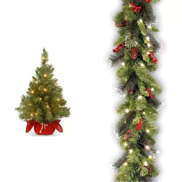 National Tree MJ324BGLOB1 Tree 24 GreenPlug in wRed Bag Tree  Christmas Garland Green