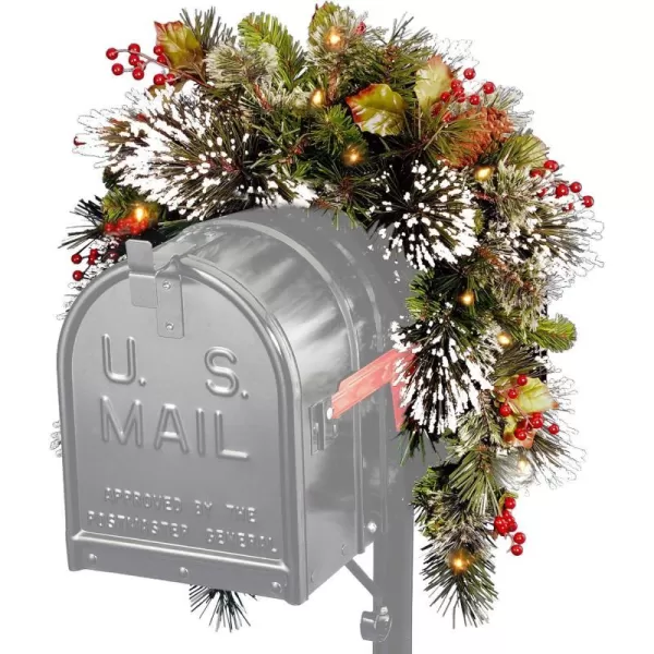 National Tree Wintery Pine Collection Mailbox Swag 3 ftWhite Lights