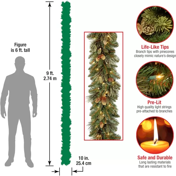 National Tree Company PreLit Artificial Christmas Garland Green Carolina Pine White Lights Decorated with Pine Cones Battery Operated Christmas Collection 9 FeetBattery Operated Tree