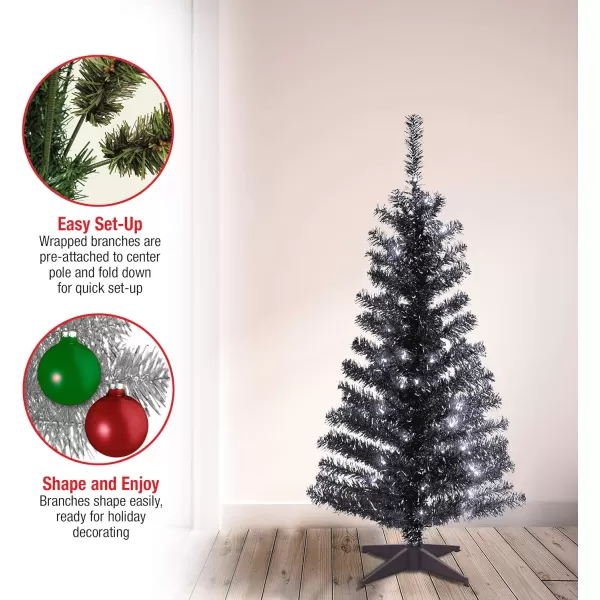 National Tree Company PreLit Artificial Christmas Tree Pink Tinsel White Lights Includes Stand 4 feetBlack