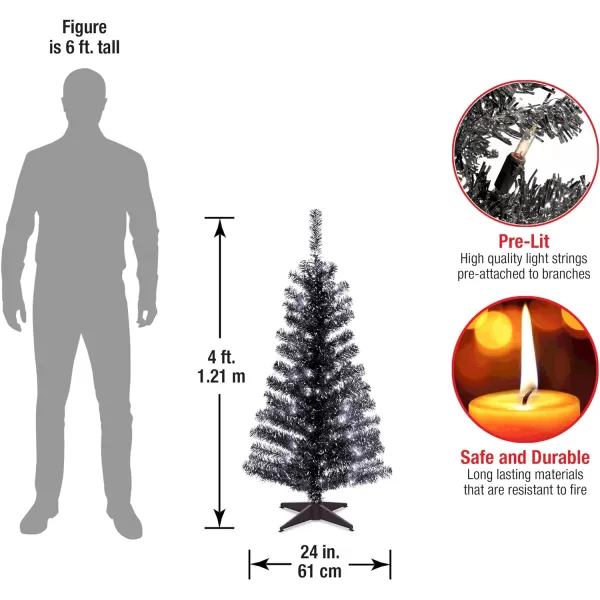 National Tree Company PreLit Artificial Christmas Tree Pink Tinsel White Lights Includes Stand 4 feetBlack