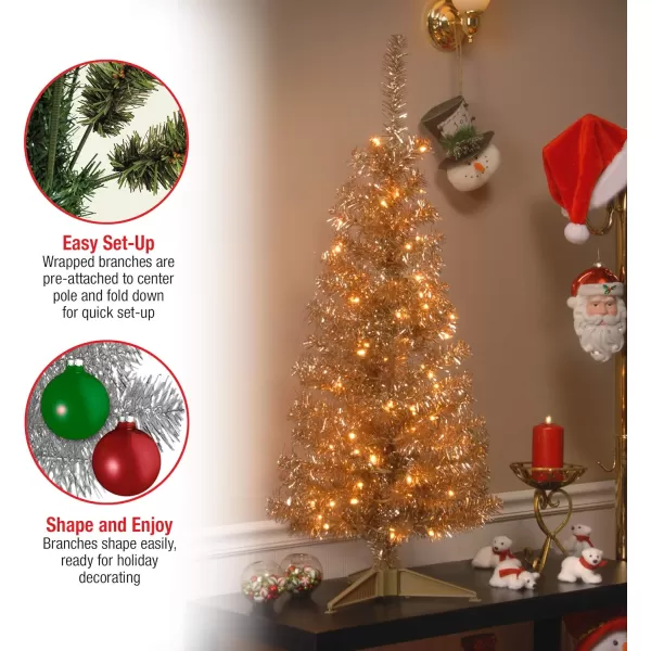 National Tree Company PreLit Artificial Christmas Tree Pink Tinsel White Lights Includes Stand 4 feetChampagne